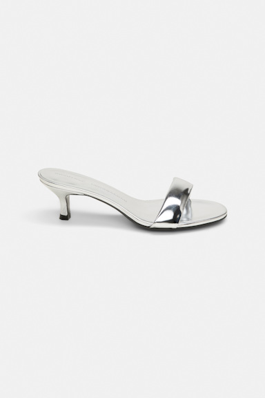 Dorothee Schumacher Kitten heel metallic slides with padded strap silver