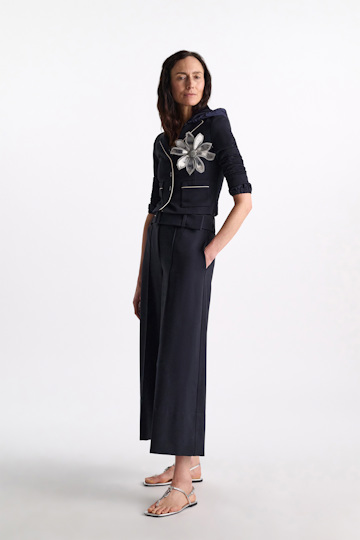 Dorothee Schumacher Leather and organza flower brooch silver