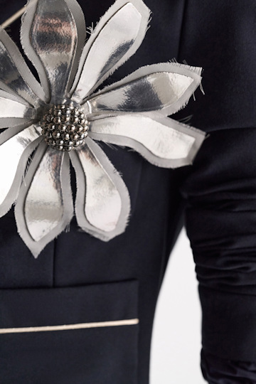 Dorothee Schumacher Leather and organza flower brooch silver