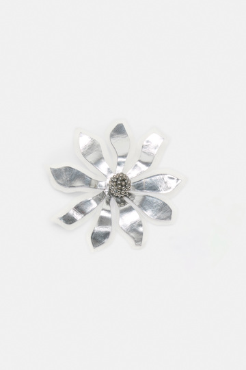 Dorothee Schumacher Leather and organza flower brooch silver