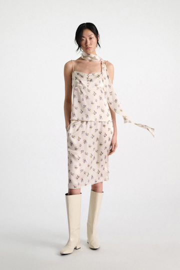 Dorothee Schumacher Silk-satin signature print flounce scarf little daydream yellow