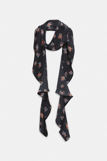 Dorothee Schumacher Silk-satin signature print flounce scarf Little Daydream navy orange