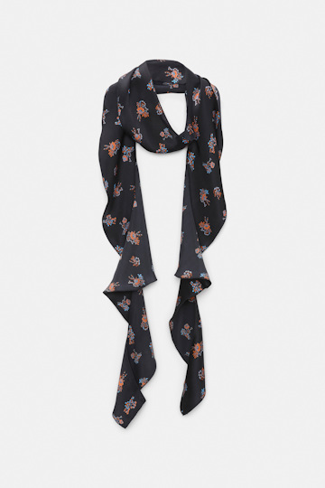 Dorothee Schumacher Silk-satin signature print flounce scarf Little Daydream navy orange