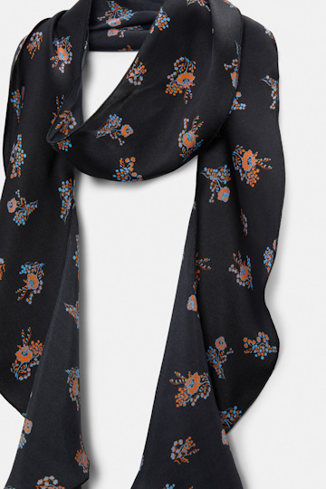 Dorothee Schumacher Silk-satin signature print flounce scarf Little Daydream navy orange