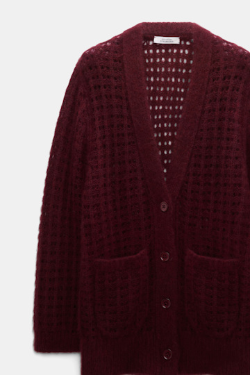 Dorothee Schumacher Cardigan mit grafischem Pointelle-Muster aus Kaschmir merlot