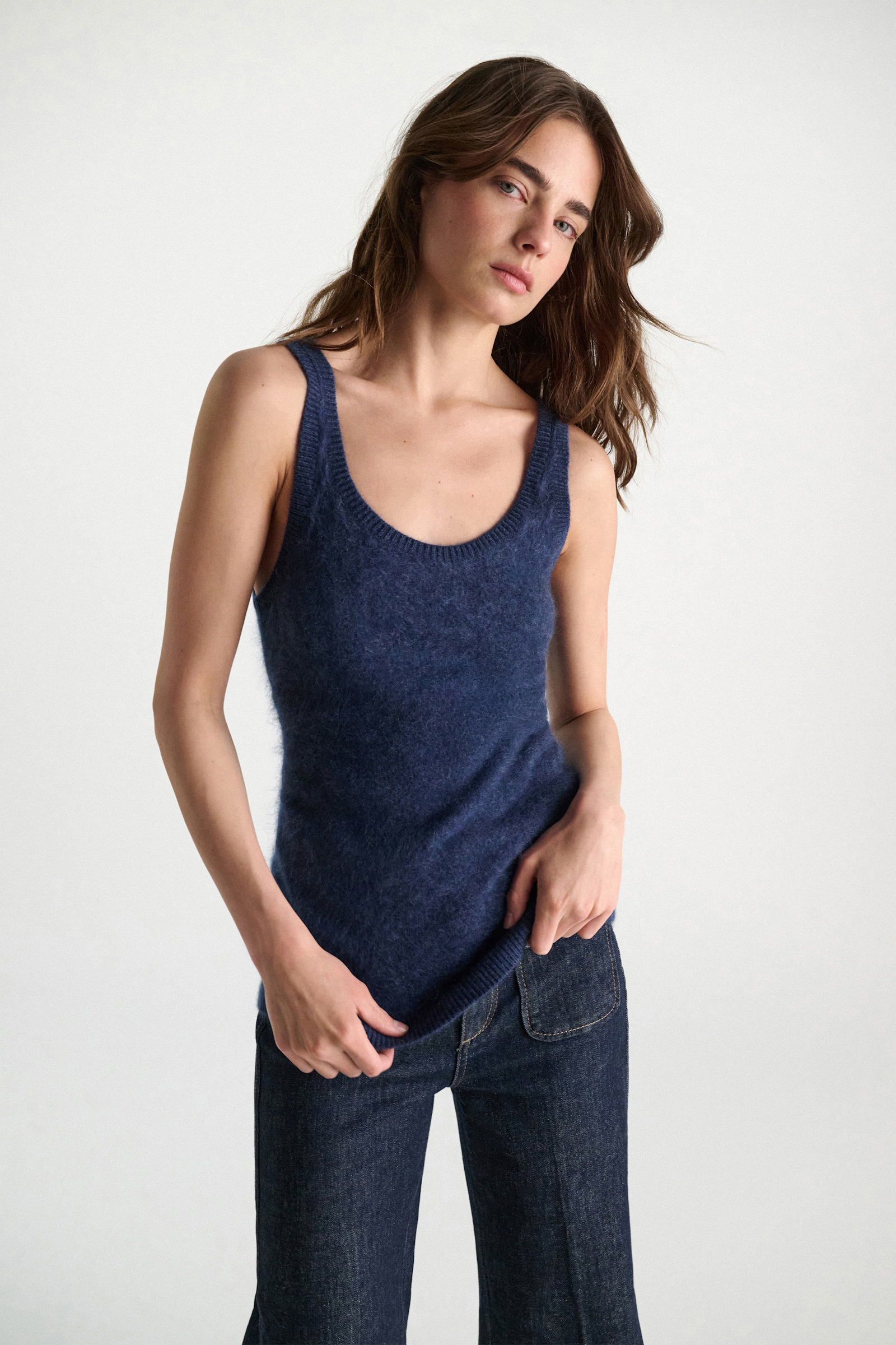 Dorothee Schumacher Merino-cashmere fluffy knit tank top blue night