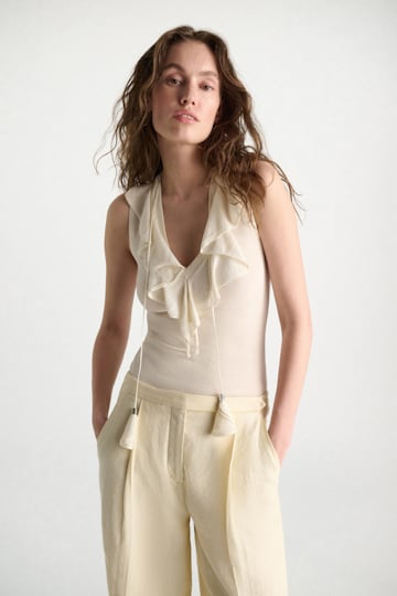 Dorothee Schumacher Lace front sleeveless knit top orchid white