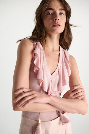 Dorothee Schumacher Lace front sleeveless knit top powder