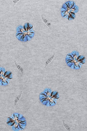 Dorothee Schumacher Kurzärmeliges, besticktes Oberteil aus Merino und Kaschmir grey blooming blue