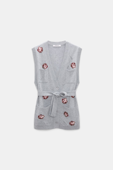 Dorothee Schumacher Embellished Merino-cashmere vest grey blooming bordeaux