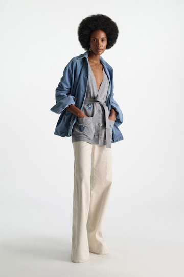 Dorothee Schumacher Besticktes Gilet mit V-Ausschnitt aus Merino und Kaschmir grey blooming blue