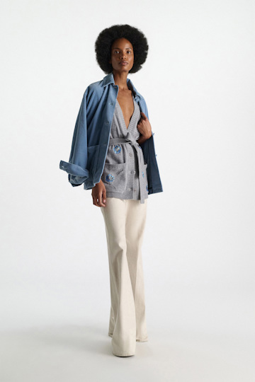 Dorothee Schumacher Besticktes Gilet mit V-Ausschnitt aus Merino und Kaschmir grey blooming blue
