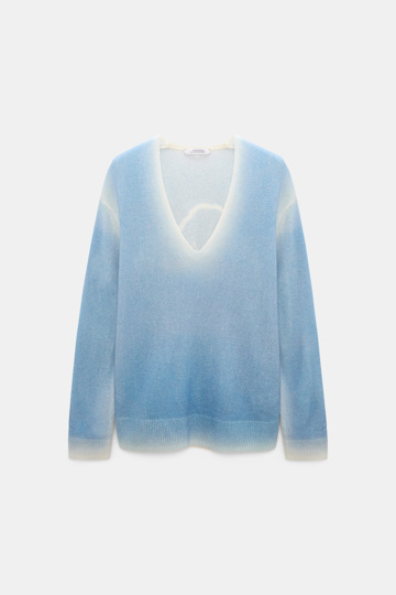 Dorothee Schumacher Pullover mit Poppy-Motiv auf dem Rücken aus Merino und Kaschmir poppy blue
