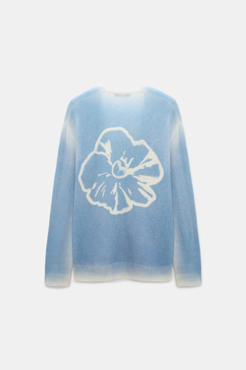 Dorothee Schumacher Pullover mit Poppy-Motiv auf dem Rücken aus Merino und Kaschmir poppy blue