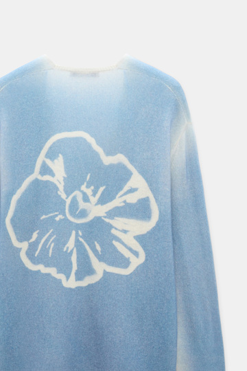 Dorothee Schumacher Pullover mit Poppy-Motiv auf dem Rücken aus Merino und Kaschmir poppy blue