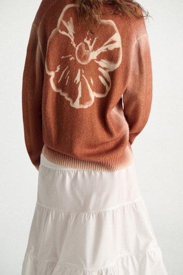 Dorothee Schumacher Cardigan mit Poppy-Motiv auf dem Rücken aus Merino und Kaschmir poppy brown