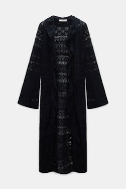Dorothee Schumacher Gemusterter Pointelle-Strickmantel dark navy