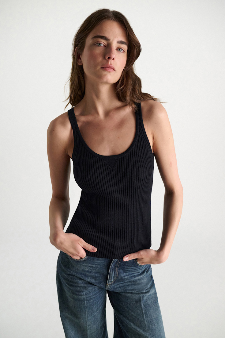 Dorothee Schumacher Scoop neck rib knit tank top dark navy