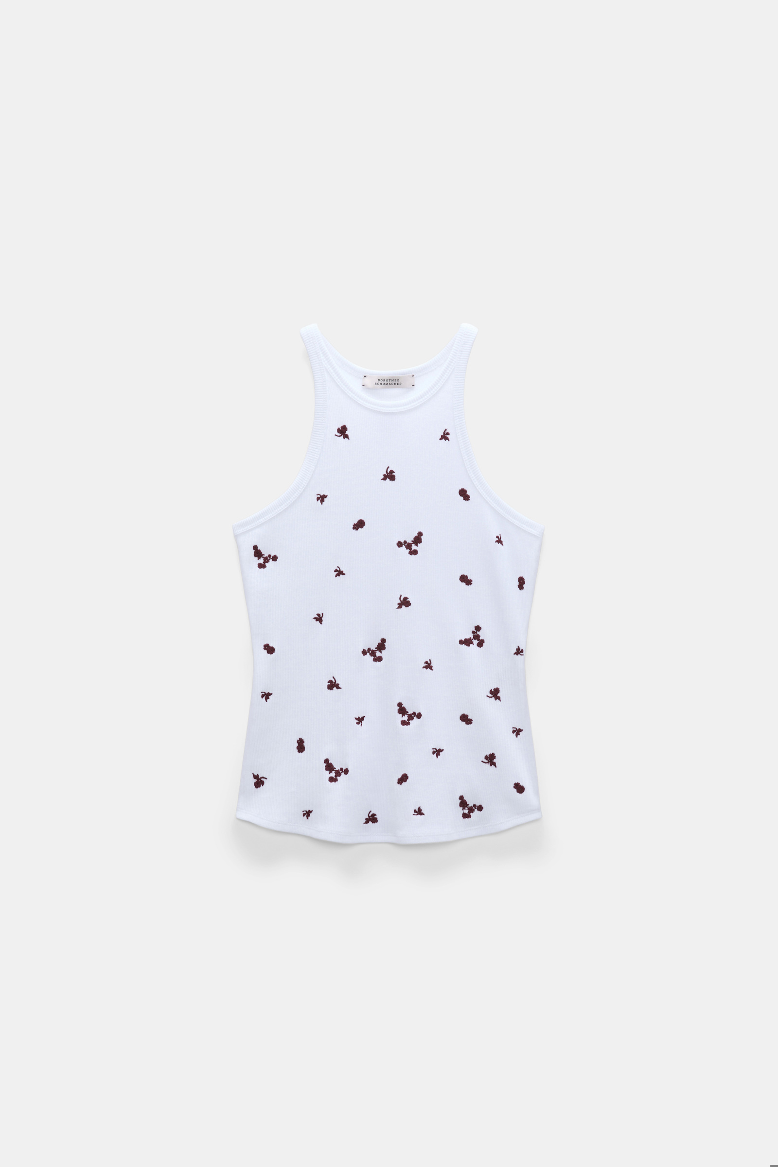 Dorothee Schumacher Fine rib cotton tank top dark burgundy embroidery