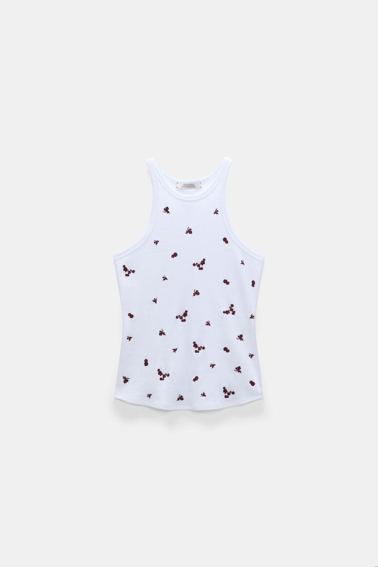 Dorothee Schumacher Fine rib cotton tank top dark burgundy embroidery