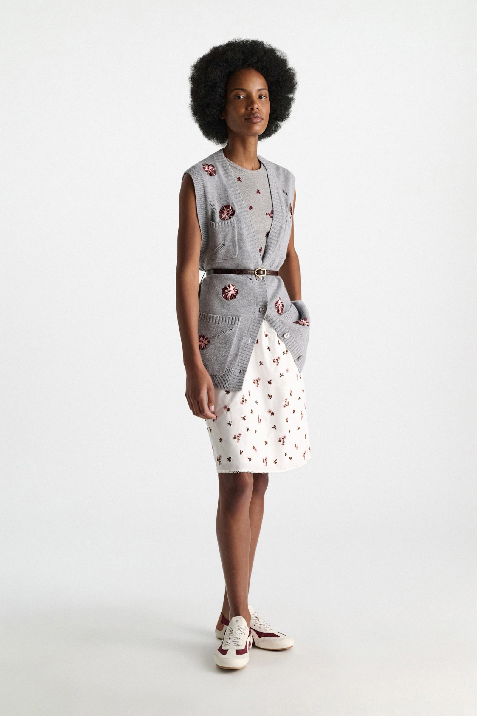 Dorothee Schumacher Fine rib cotton tank top grey blooming bordeaux