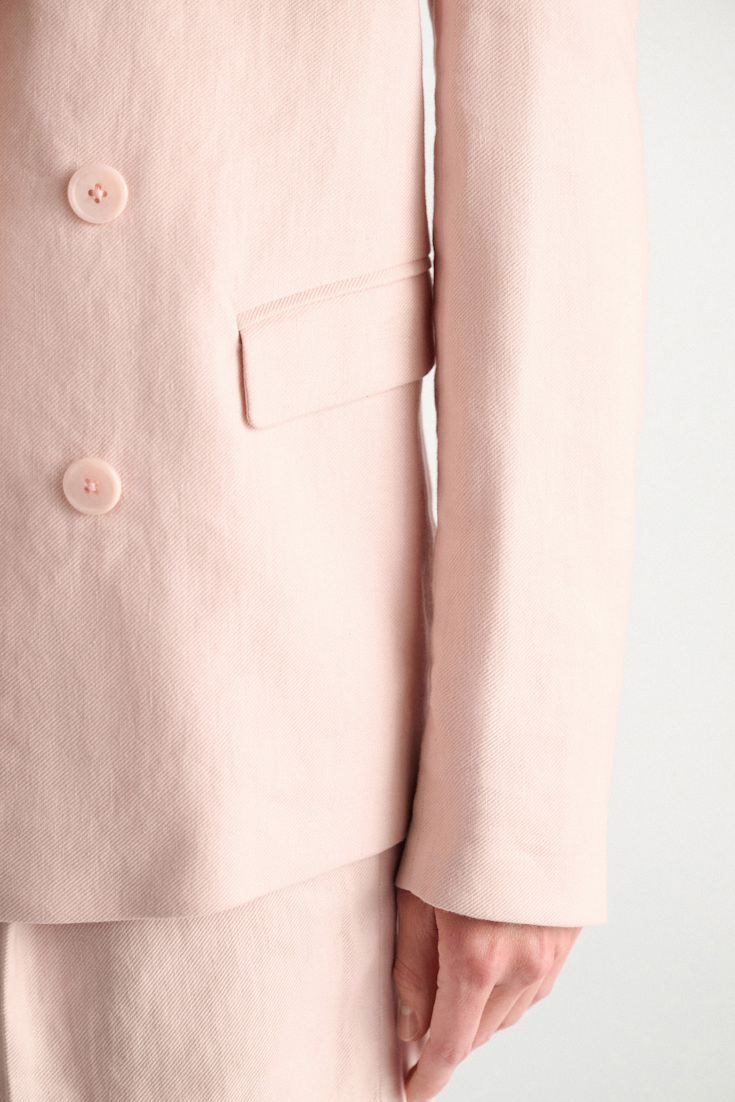 Dorothee Schumacher Double-breasted linen-cotton blazer powder