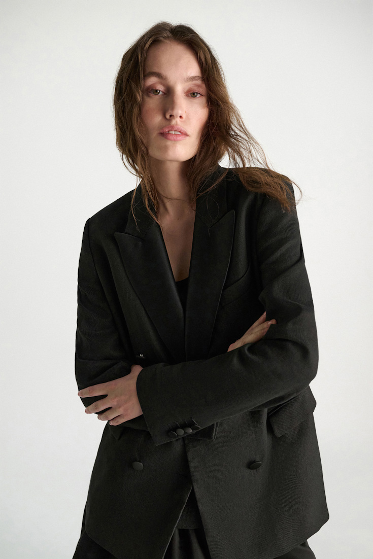 Dorothee Schumacher Smoking-Blazer aus Leinen und Baumwolle pure black