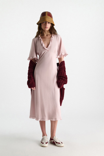Dorothee Schumacher V-neck midi-dress with flounce trim powder