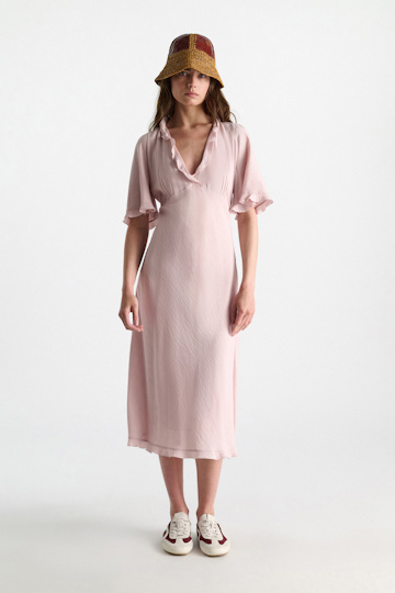 Dorothee Schumacher V-neck midi-dress with flounce trim powder