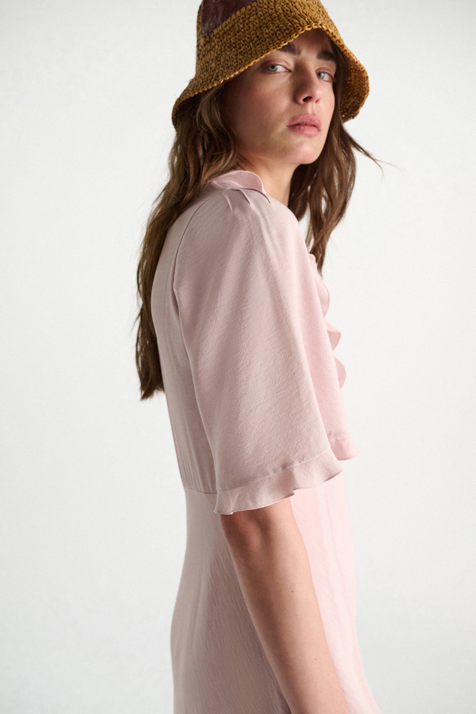 Dorothee Schumacher V-neck midi-dress with flounce trim powder