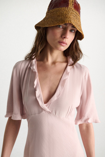 Dorothee Schumacher V-neck midi-dress with flounce trim powder