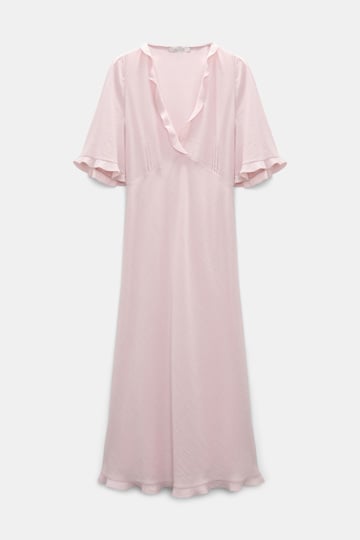 Dorothee Schumacher V-neck midi-dress with flounce trim powder