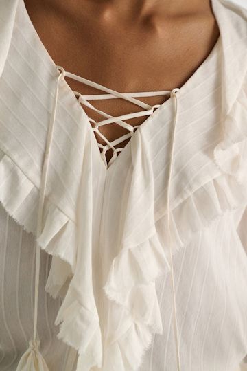Dorothee Schumacher Bohemian Bluse aus gestreifter Seide-Viskose camellia white