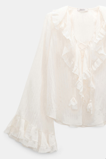 Dorothee Schumacher Bohemian Bluse aus gestreifter Seide-Viskose camellia white