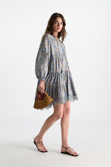 Dorothee Schumacher Signature print dress with lace mini boho flower blue