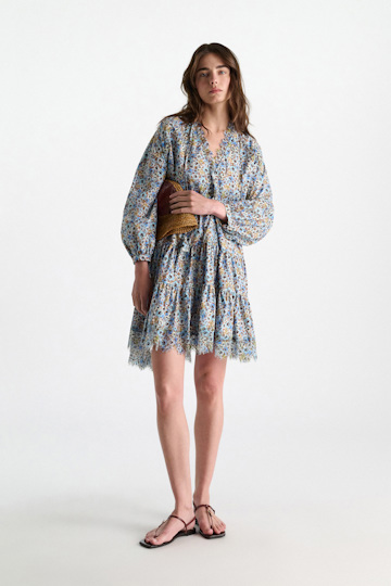 Dorothee Schumacher Signature print dress with lace mini boho flower blue
