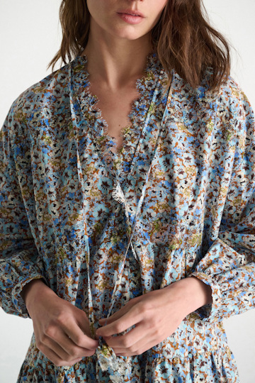Dorothee Schumacher Signature print dress with lace mini boho flower blue