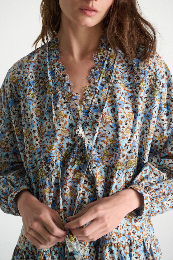 Dorothee Schumacher Signature print dress with lace mini boho flower blue