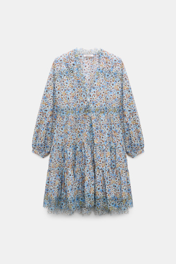 Dorothee Schumacher Signature print dress with lace mini boho flower blue