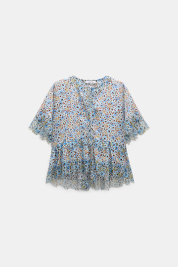 Dorothee Schumacher Boxy Top mit Spizendetails im Signature Print aus Baumwolle mini boho flower blue