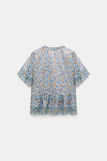 Dorothee Schumacher Boxy Top mit Spizendetails im Signature Print aus Baumwolle mini boho flower blue