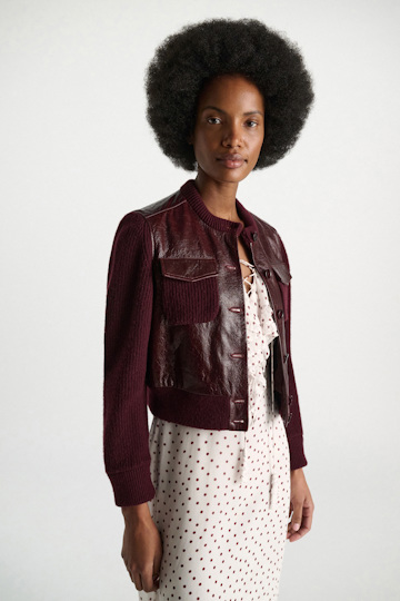 Dorothee Schumacher Leather and knit jacket dark bordeaux