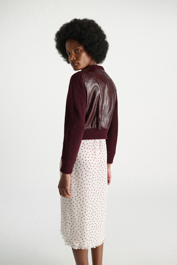 Dorothee Schumacher Leather and knit jacket dark bordeaux