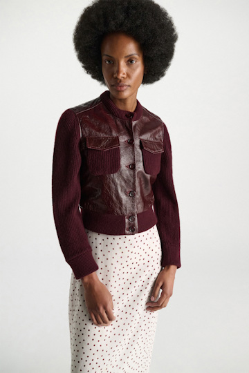 Dorothee Schumacher Leather and knit jacket dark bordeaux