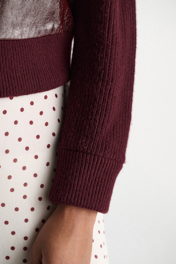 Dorothee Schumacher Leather and knit jacket dark bordeaux