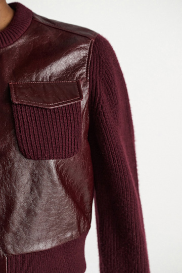 Dorothee Schumacher Leather and knit jacket dark bordeaux