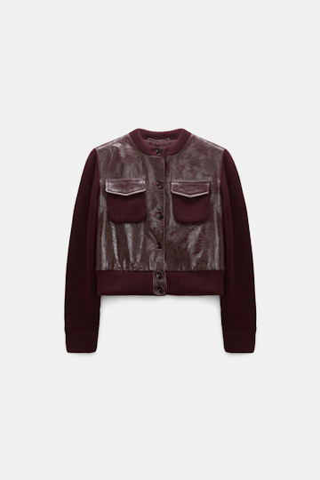 Dorothee Schumacher Leather and knit jacket dark bordeaux