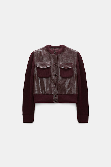 Dorothee Schumacher Leather and knit jacket dark bordeaux