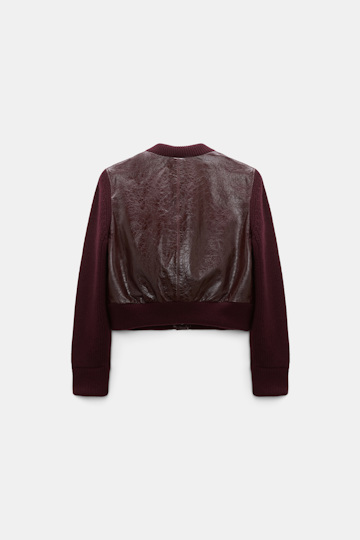 Dorothee Schumacher Leather and knit jacket dark bordeaux