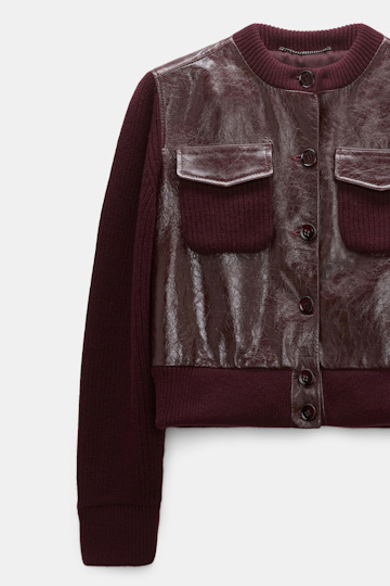 Dorothee Schumacher Leather and knit jacket dark bordeaux